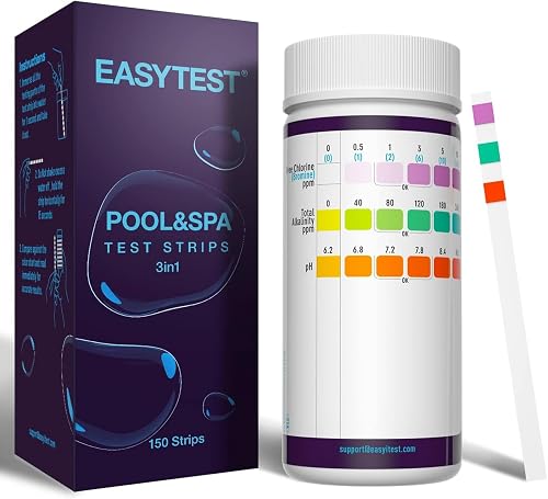 EASYTEST 150 Tiras de Prueba 3 en 1 pH, Cloro y Alcalinidad para Piscina y SPA